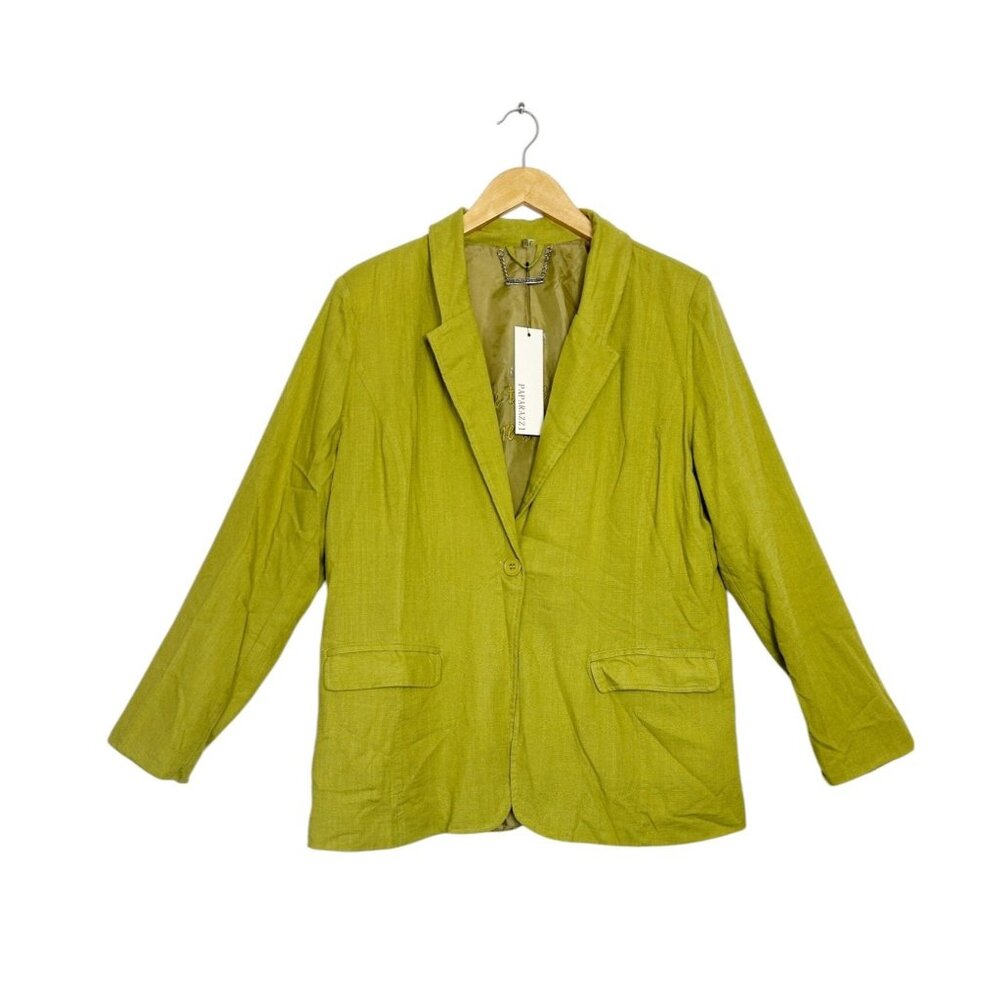 Paparazzi by Biz Women's Linen Blend Blazer in Lemongrass - Sz L - NWT